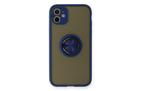 Newface iPhone 11 Kılıf Montreal Yüzüklü Silikon Kapak - Lacivert