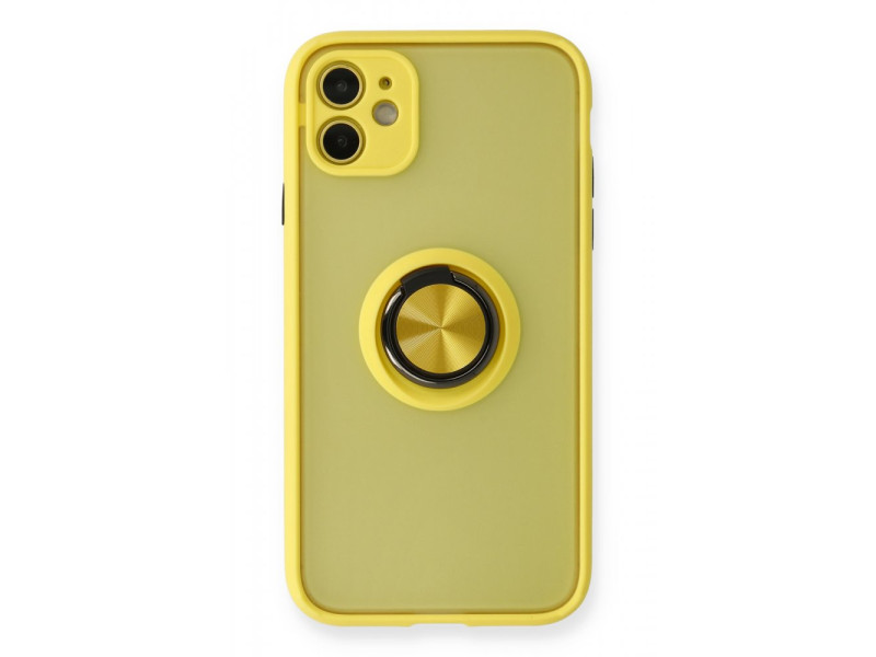 Newface iPhone 11 Kılıf Montreal Yüzüklü Silikon Kapak - Sarı