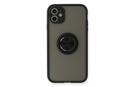 Newface iPhone 11 Kılıf Montreal Yüzüklü Silikon Kapak - Siyah