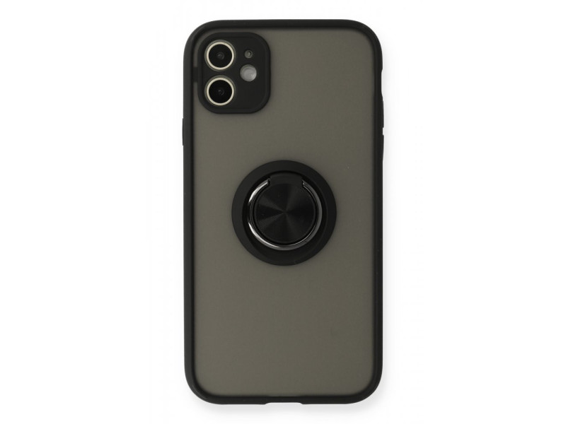Newface iPhone 11 Kılıf Montreal Yüzüklü Silikon Kapak - Siyah