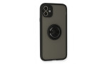 Newface iPhone 11 Kılıf Montreal Yüzüklü Silikon Kapak - Siyah