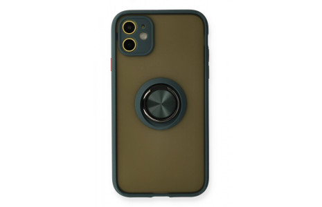 Newface iPhone 11 Kılıf Montreal Yüzüklü Silikon Kapak - Yeşil