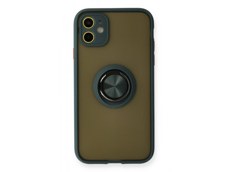 Newface iPhone 11 Kılıf Montreal Yüzüklü Silikon Kapak - Yeşil