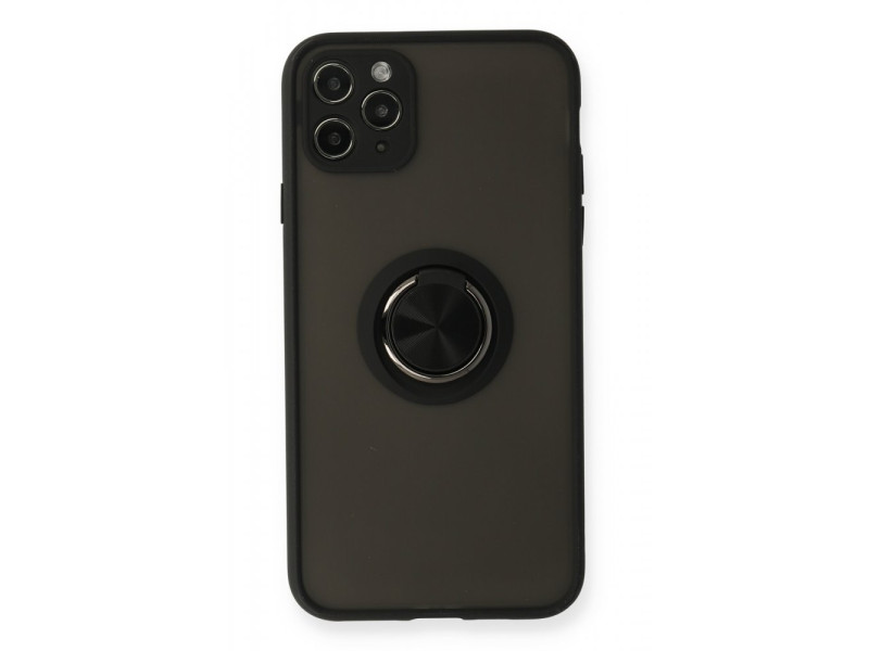 Newface iPhone 11 Pro Kılıf Montreal Yüzüklü Silikon Kapak - Siyah