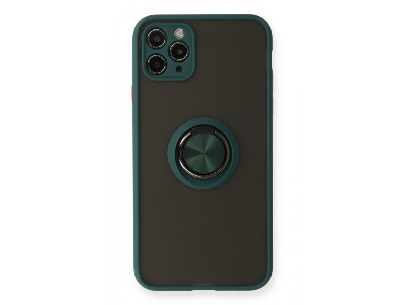 Newface iPhone 11 Pro Kılıf Montreal Yüzüklü Silikon Kapak - Yeşil