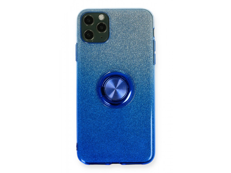 Newface iPhone 11 Pro Kılıf Simli Yüzüklü Silikon - Mavi