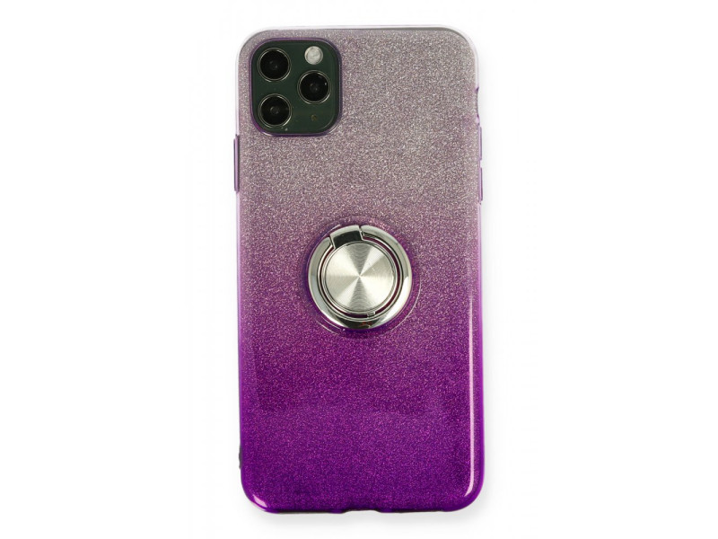 Newface iPhone 11 Pro Kılıf Simli Yüzüklü Silikon - Mor