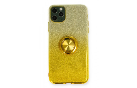 Newface iPhone 11 Pro Kılıf Simli Yüzüklü Silikon - Sarı