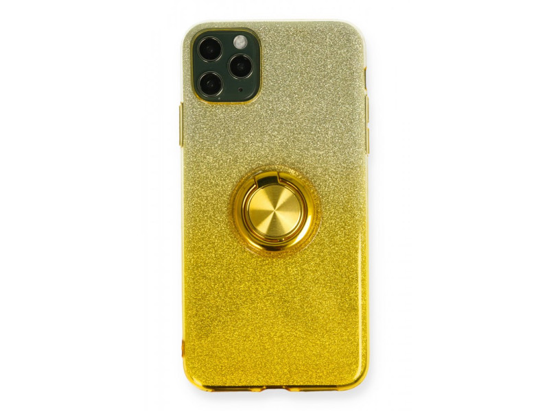 Newface iPhone 11 Pro Kılıf Simli Yüzüklü Silikon - Sarı