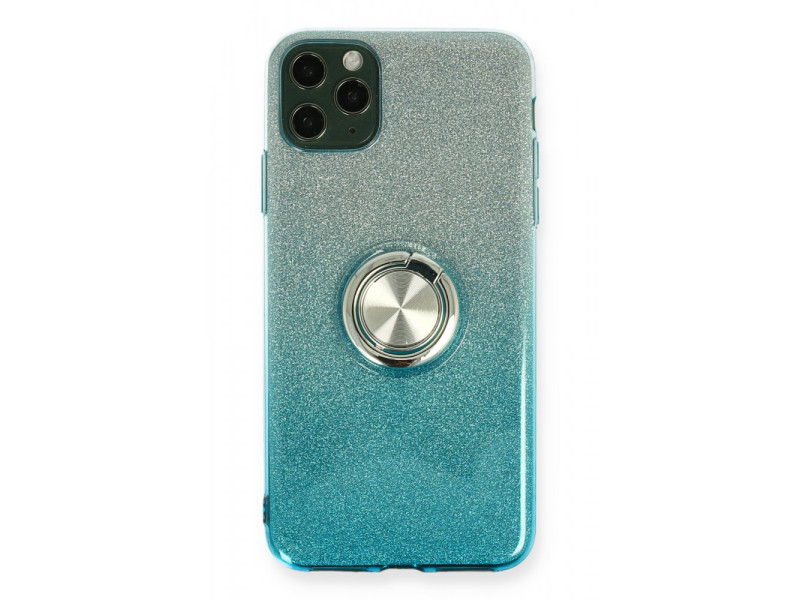 Newface iPhone 11 Pro Kılıf Simli Yüzüklü Silikon - Turkuaz