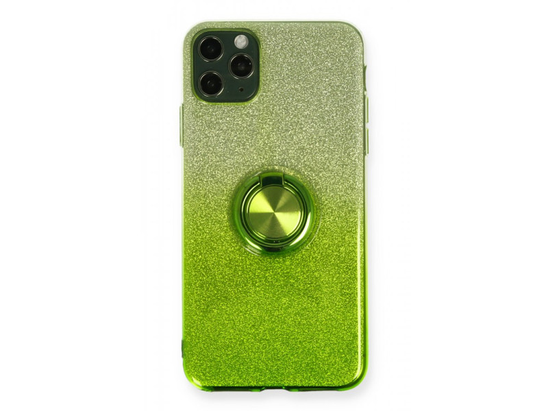 Newface iPhone 11 Pro Kılıf Simli Yüzüklü Silikon - Yeşil