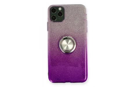 Newface iPhone 11 Pro Max Kılıf Simli Yüzüklü Silikon - Mor