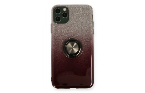 Newface iPhone 11 Pro Max Kılıf Simli Yüzüklü Silikon - Siyah