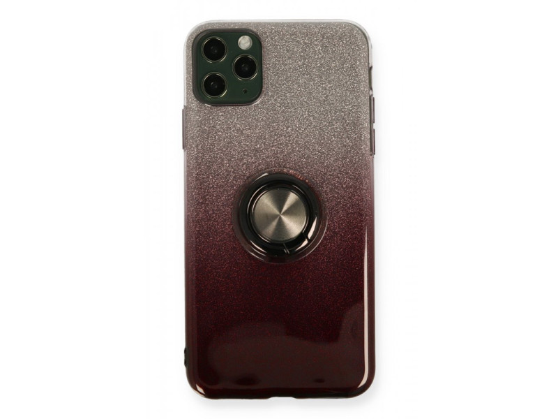 Newface iPhone 11 Pro Max Kılıf Simli Yüzüklü Silikon - Siyah