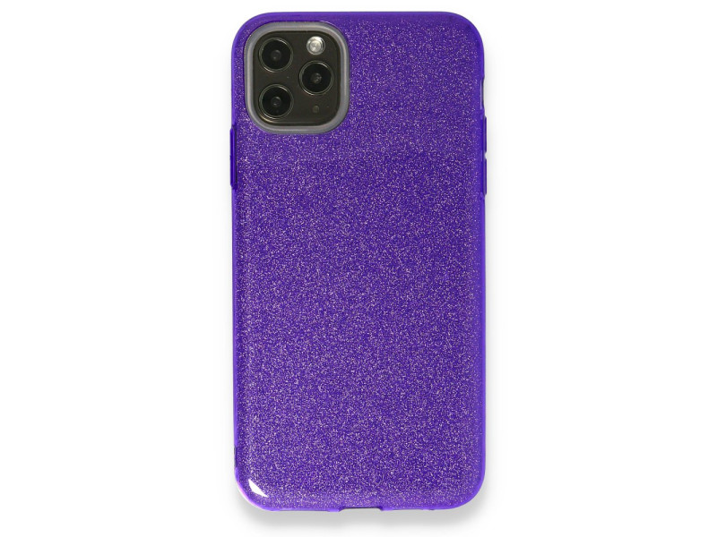 Newface iPhone 11 Pro Max Kılıf Simli Katmanlı Silikon - Mor