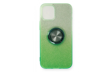 Newface iPhone 12 Kılıf Simli Yüzüklü Silikon - Yeşil