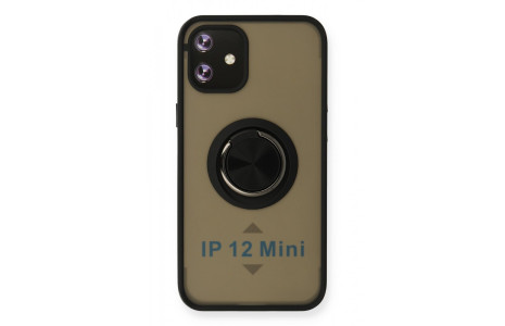 Newface iPhone 12 Mini Kılıf Montreal Yüzüklü Silikon Kapak - Siyah