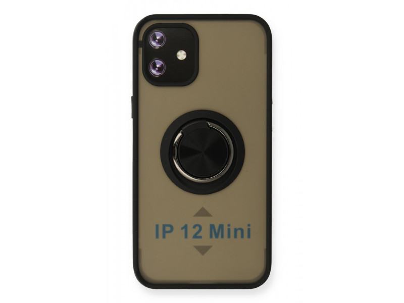 Newface iPhone 12 Mini Kılıf Montreal Yüzüklü Silikon Kapak - Siyah