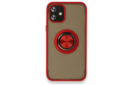 Newface iPhone 12 Mini Kılıf Montreal Yüzüklü Silikon Kapak - Kırmızı