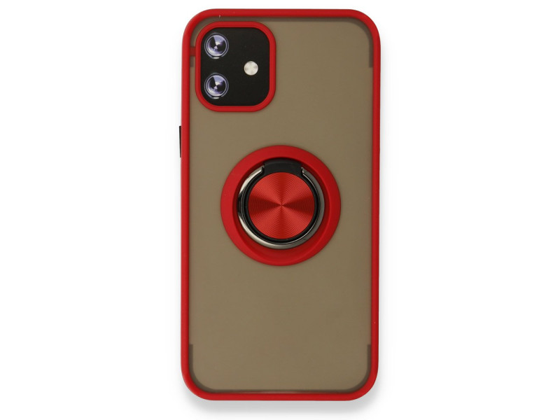 Newface iPhone 12 Mini Kılıf Montreal Yüzüklü Silikon Kapak - Kırmızı