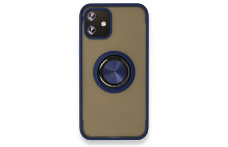 Newface iPhone 12 Mini Kılıf Montreal Yüzüklü Silikon Kapak - Lacivert