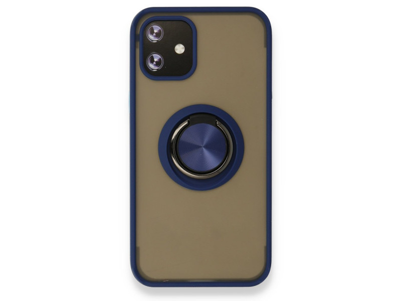 Newface iPhone 12 Kılıf Montreal Yüzüklü Silikon Kapak - Lacivert