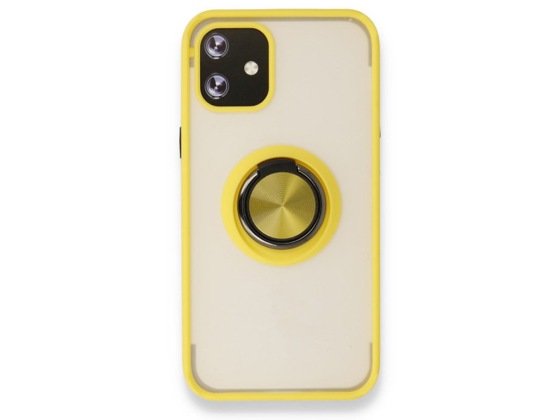 Newface iPhone 12 Mini Kılıf Montreal Yüzüklü Silikon Kapak - Sarı