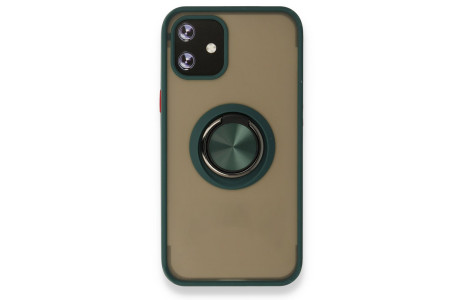 Newface iPhone 12 Kılıf Montreal Yüzüklü Silikon Kapak - Yeşil