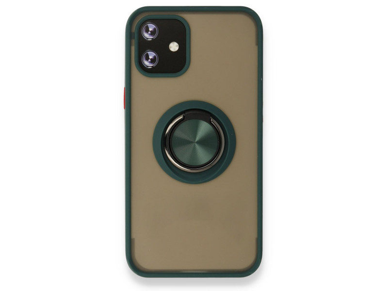 Newface iPhone 12 Kılıf Montreal Yüzüklü Silikon Kapak - Yeşil