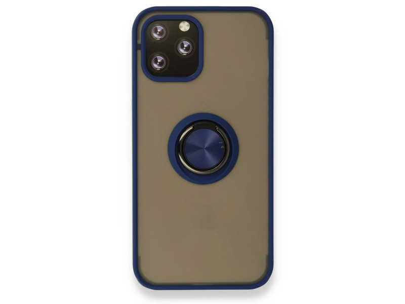 Newface iPhone 12 Pro Kılıf Montreal Yüzüklü Silikon Kapak - Lacivert