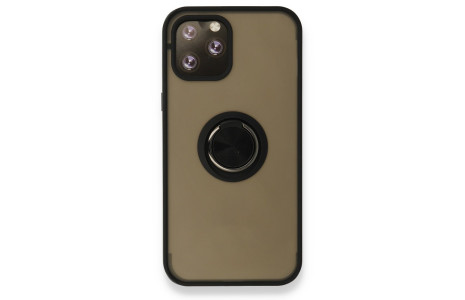 Newface iPhone 12 Pro Kılıf Montreal Yüzüklü Silikon Kapak - Siyah