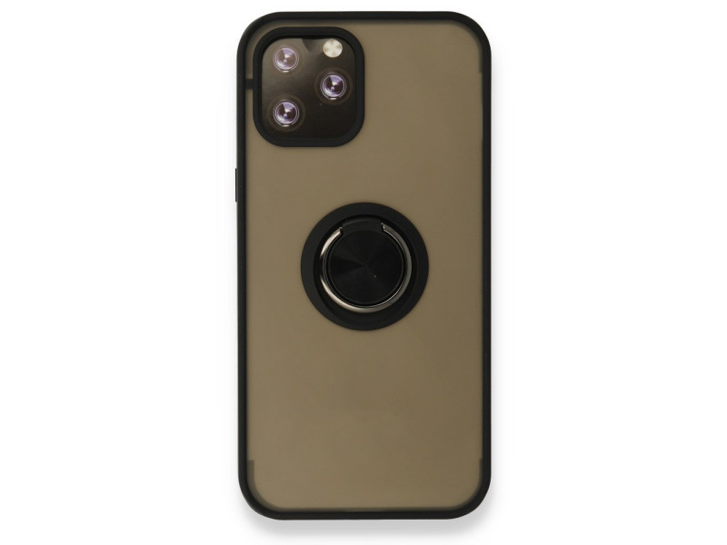 Newface iPhone 12 Pro Kılıf Montreal Yüzüklü Silikon Kapak - Siyah