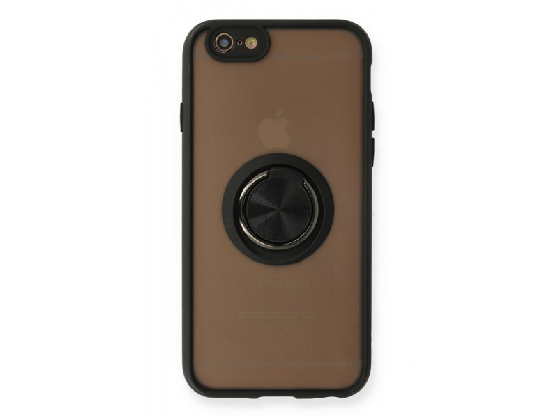 Newface iPhone 6 Kılıf Montreal Yüzüklü Silikon Kapak - Siyah