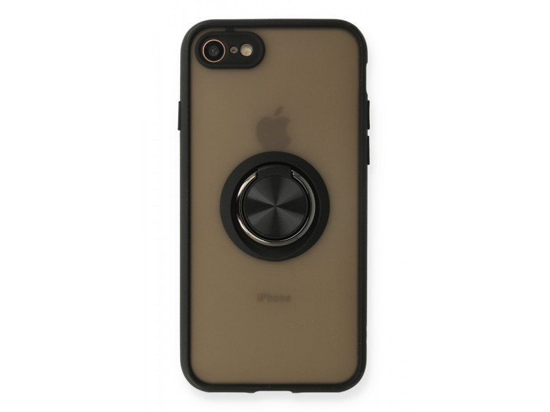 Newface iPhone 7 Kılıf Montreal Yüzüklü Silikon Kapak - Siyah