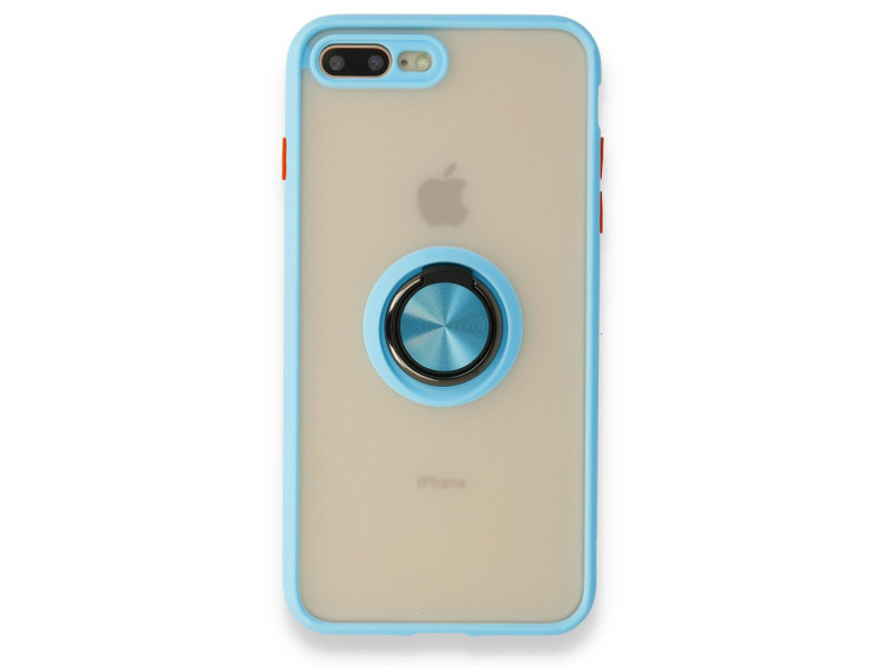 Newface iPhone 7 Plus Kılıf Montreal Yüzüklü Silikon Kapak - Buz Mavi