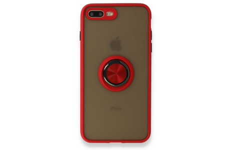 Newface iPhone 7 Plus Kılıf Montreal Yüzüklü Silikon Kapak - Kırmızı