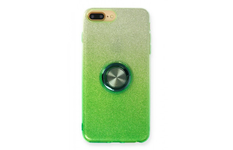 Newface iPhone 7 Plus Kılıf Simli Yüzüklü Silikon - Yeşil
