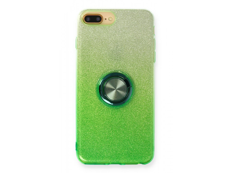 Newface iPhone 7 Plus Kılıf Simli Yüzüklü Silikon - Yeşil