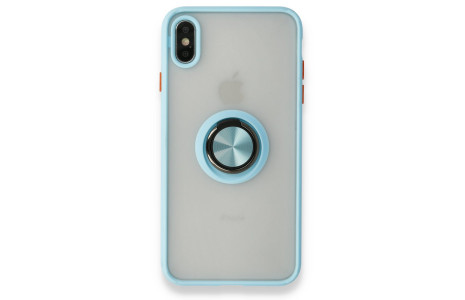 Newface iPhone X Kılıf Montreal Yüzüklü Silikon Kapak - Buz Mavi