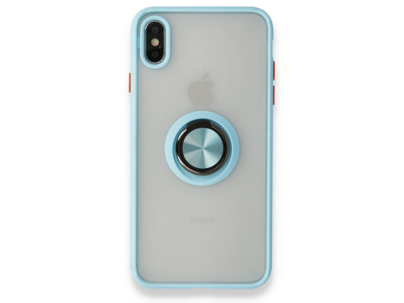 Newface iPhone X Kılıf Montreal Yüzüklü Silikon Kapak - Buz Mavi