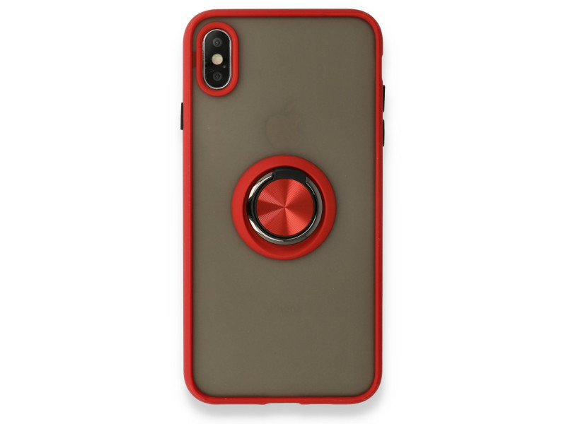 Newface iPhone X Kılıf Montreal Yüzüklü Silikon Kapak - Kırmızı