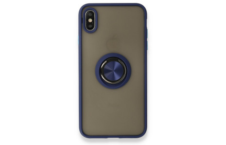 Newface iPhone X Kılıf Montreal Yüzüklü Silikon Kapak - Lacivert