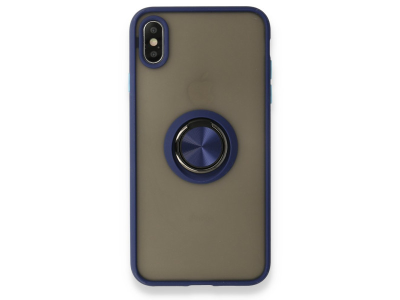 Newface iPhone X Kılıf Montreal Yüzüklü Silikon Kapak - Lacivert