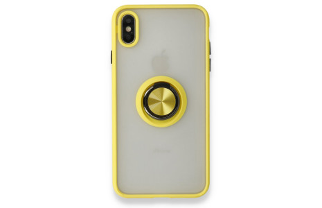 Newface iPhone X Kılıf Montreal Yüzüklü Silikon Kapak - Sarı