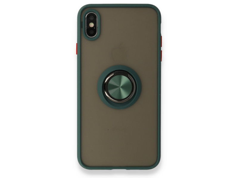 Newface iPhone X Kılıf Montreal Yüzüklü Silikon Kapak - Yeşil
