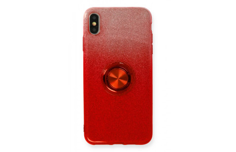 Newface iPhone X Kılıf Simli Yüzüklü Silikon - Kırmızı
