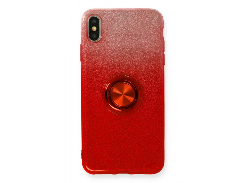 Newface iPhone X Kılıf Simli Yüzüklü Silikon - Kırmızı