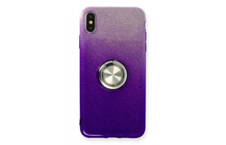 Newface iPhone X Kılıf Simli Yüzüklü Silikon - Mor
