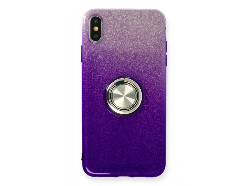 Newface iPhone X Kılıf Simli Yüzüklü Silikon - Mor