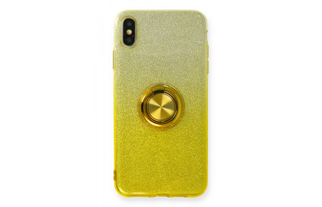 Newface iPhone X Kılıf Simli Yüzüklü Silikon - Sarı